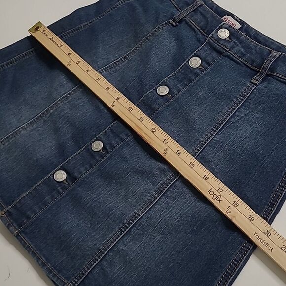 6 LIKE NEW STRETCH DENIM A LINE FULL ACADEMIA BUTTON FLY SKIRT MOSSIMO MEDIUM - Picture 3 of 7